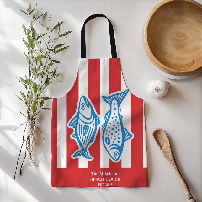 Personalisierte Nautical Red Sardine Streifen Schürze (Von Creator hochgeladen)
