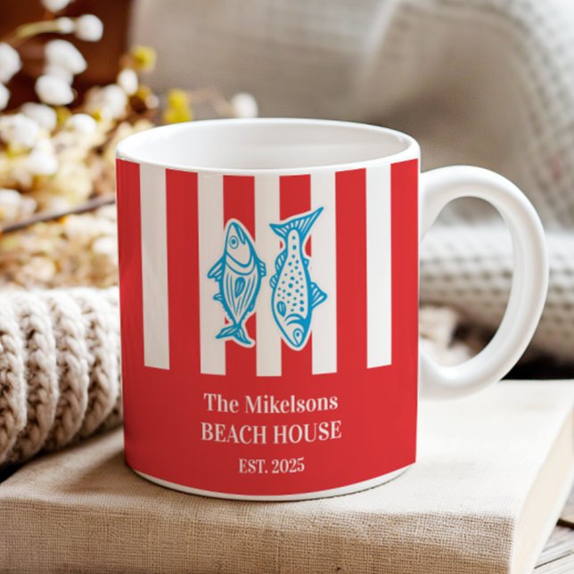Personalisierte Nautical Red Sardine Streifen Zweifarbige Tasse (Von Creator hochgeladen)