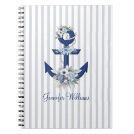 Personalisierte nautische Blumen Navy Streifen Notizblock