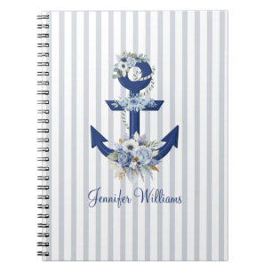 Personalisierte nautische Blumen Navy Streifen Notizblock