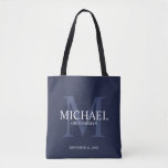 Personalisierte Nautische Navy-Trauzeuge Tasche<br><div class="desc">Fügen Sie eine persönliche Touch zu Ihrer Hochzeit mit personalisierten Trauzeugen zu Tasche. Diese Tasche enthält den Namen des personalisierten Trauzeugen mit Titel und Hochzeitdatum in Weiß und Monogramm in hellmarinblau als Hintergrund,  im klassischen Serif Schriftart Stil,  auf marineblau Hintergrund. Auch perfekt für Trauzeuge,  Brautvater,  Ringträger und mehr.</div>