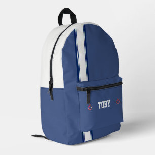 Personalisierte nautische navyblaue Streifen Bedruckter Rucksack