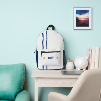 Personalisierte nautische navyblaue Streifen Bedruckter Rucksack