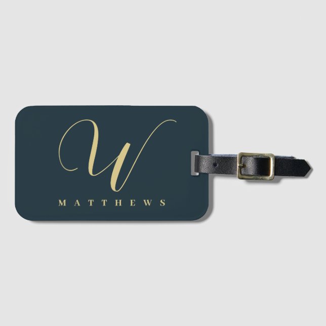 Personalisierte Navy Blue and Gold Foil Familie Gepäckanhänger (Vorderseite (Horizontal))