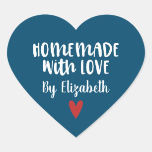 Personalisierte Navy Blue Homemade mit Liebe  Herz-Aufkleber