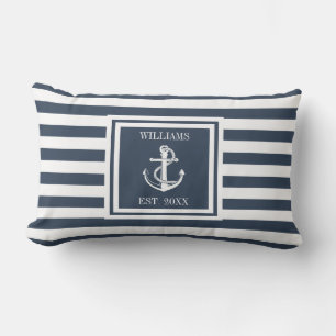 Personalisierte Navy-Blue-Namensstreifen-nautische Kissen Für Draußen
