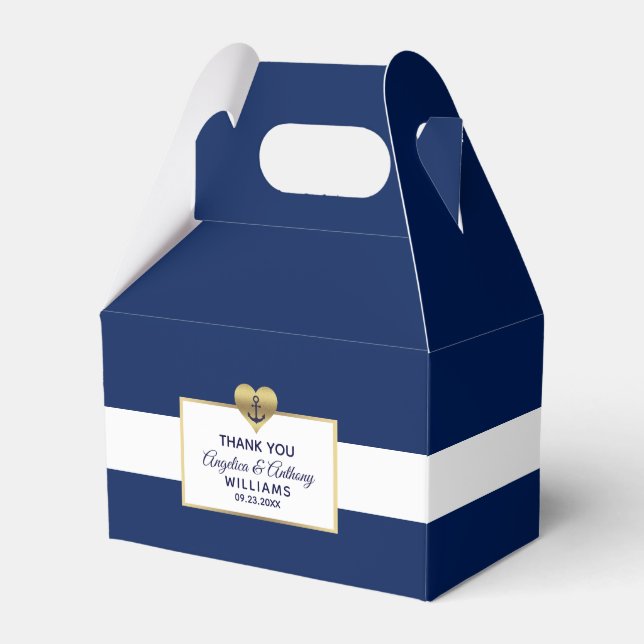 Personalisierte Navy Blue Nautical Heart Wedding Geschenkschachtel (Vorderseite)