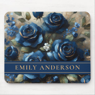 Personalisierte Navy Blue Rose Gold Ölgemälde Mousepad