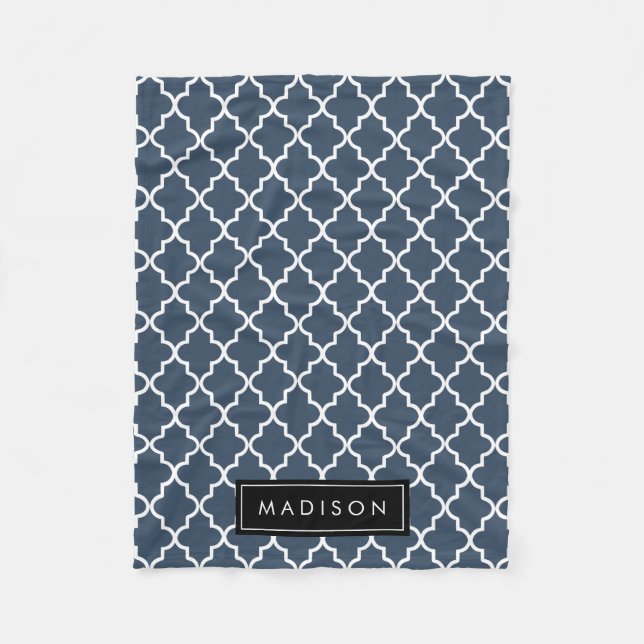 Personalisierte Navy Blue und Black Quatrefolie Fleecedecke (Vorderseite)