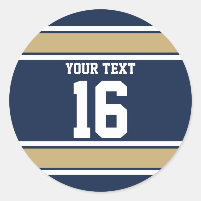 Personalisierte Navy Blue und Gold Sportstreifen Runder Aufkleber (Vorderseite)