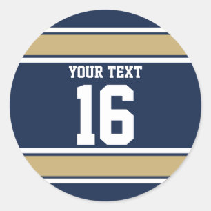Personalisierte Navy Blue und Gold Sportstreifen Runder Aufkleber