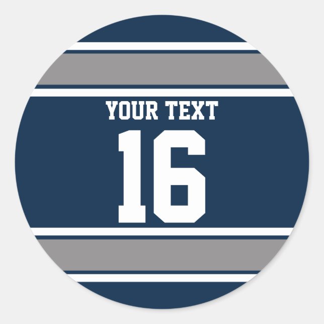 Personalisierte Navy Blue und Silver Sport Stripes Runder Aufkleber (Vorderseite)
