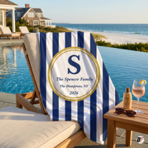 Personalisierte Navy Cabana Stripe Gold Monogramm