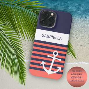 Personalisierte Navy Dunkelblau Weiß Orange Streif iPhone 16 Pro Max Hülle