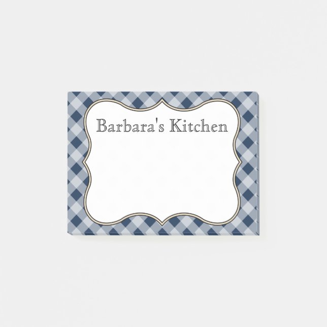 Personalisierte Navy Gingham Post - Anmerkungen Post-it Klebezettel (Vorderseite)
