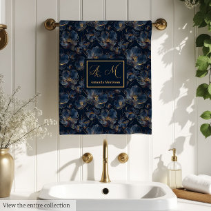Personalisierte Navy-Handtücher Chic Gold Blumen-G Badhandtuch Set