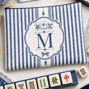 Personalisierte Navy-Seersucker-Mahjong-Kacheltasc Zubehörtasche
