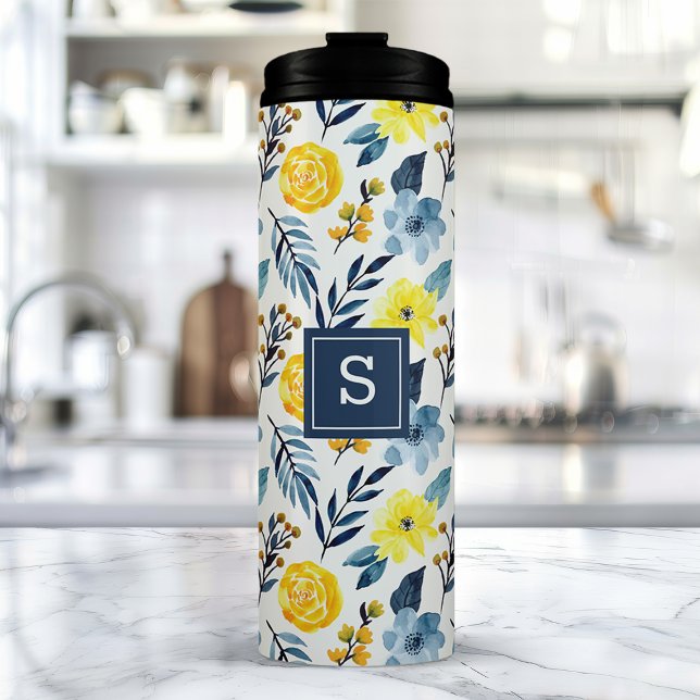 Personalisierte Navy und Gelbe Flora Thermosbecher (Von Creator hochgeladen)