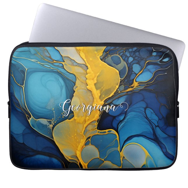Personalisierte Navy und Gold Alcohol Incidents Ar Laptopschutzhülle (Vorderseite)