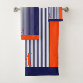 Personalisierte Navy und Orange Nautic Ästhetik Badhandtuch Set