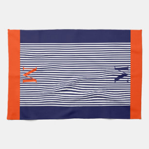 Personalisierte Navy und Orange Nautic Ästhetik Geschirrtuch