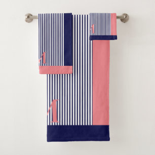 Personalisierte Navy und Pink Nautic Ästhetik Badhandtuch Set