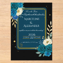 Personalisierte Navy- und Rosé-Blumen-Einladung Acryleinladungen