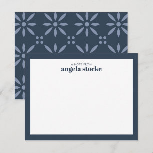 Personalisierte Navyblaue Retro-Blume Mitteilungskarte