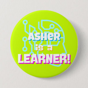 Personalisierte Neon Green Blue Learning Affirmati Button