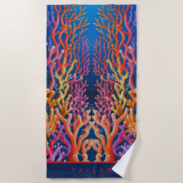 Personalisierte Neon Orange Ocean Coral Strandtuch