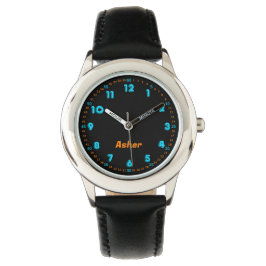 Personalisierte Neonblaue und Orange Jungen und Mä Armbanduhr