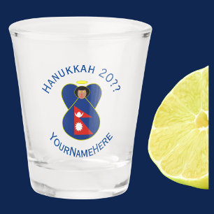 Personalisierte nepalesische Engels-Hanukkah-Flagg Schnapsglas