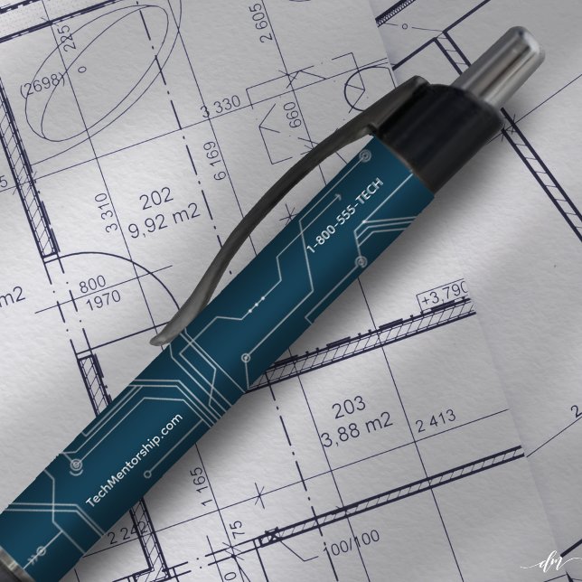 Personalisierte Networking-Stifte Kugelschreiber (Custom business pen with website & phone on blueprint—perfect for networking events & branding)