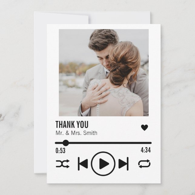 Personalisierte neu verheiratete Foto Song Playlis Dankeskarte (Vorderseite)