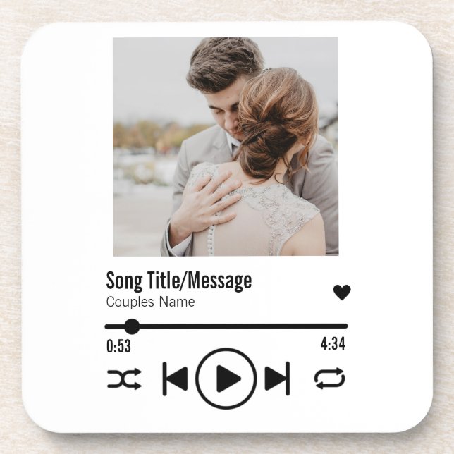 Personalisierte neu verheiratete Foto Song Playlis Getränkeuntersetzer (Vorderseite)
