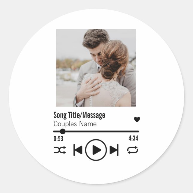 Personalisierte neu verheiratete Foto Song Playlis Runder Aufkleber (Vorderseite)