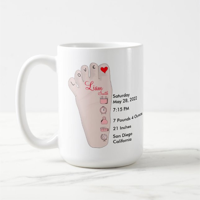Personalisierte neue Babygeschenke - Geburtsstunde Kaffeetasse (Links)