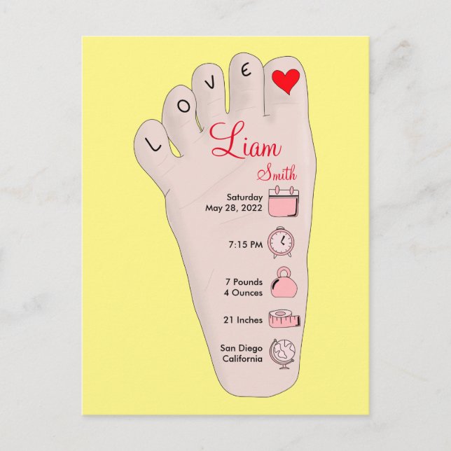 Personalisierte neue Babygeschenke - Geburtsstunde Postkarte (Vorderseite)