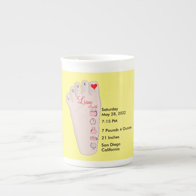 Personalisierte neue Babygeschenke - Geburtsstunde Prozellantasse (Vorderseite)