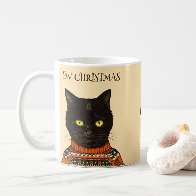 Personalisierte neue Weihnachtsangry Bored Black C Kaffeetasse (Mit Donut)