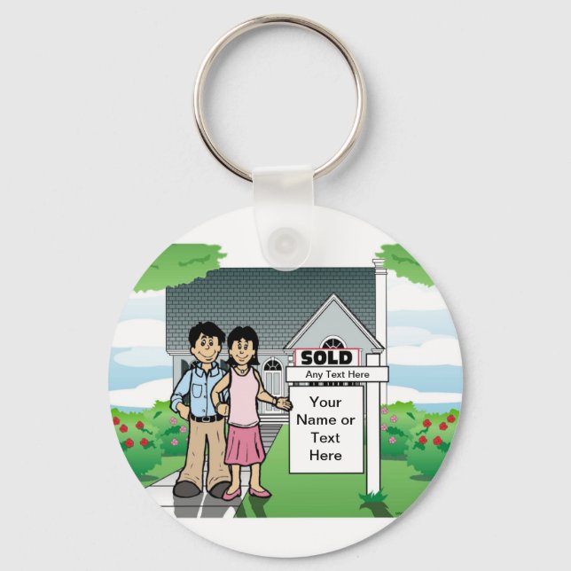 Personalisierte neue Zuhause - Couple Cartoon Schlüsselanhänger (Vorderseite)