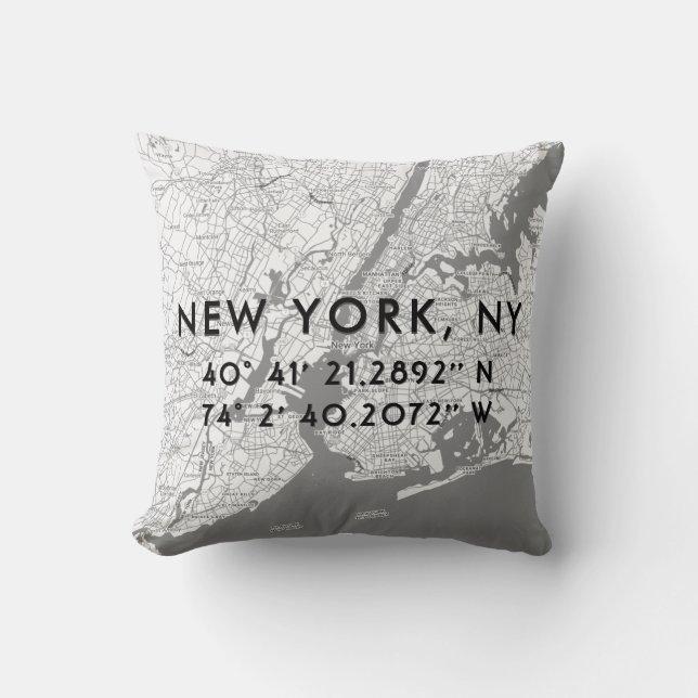 Personalisierte New York City Map Schwarz-weiß Gra Kissen (Vorderseite)