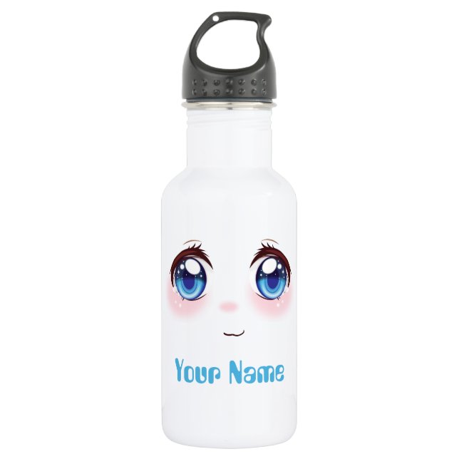 Personalisierte niedlich-blaue Anime-Augen Edelstahlflasche (Vorderseite)
