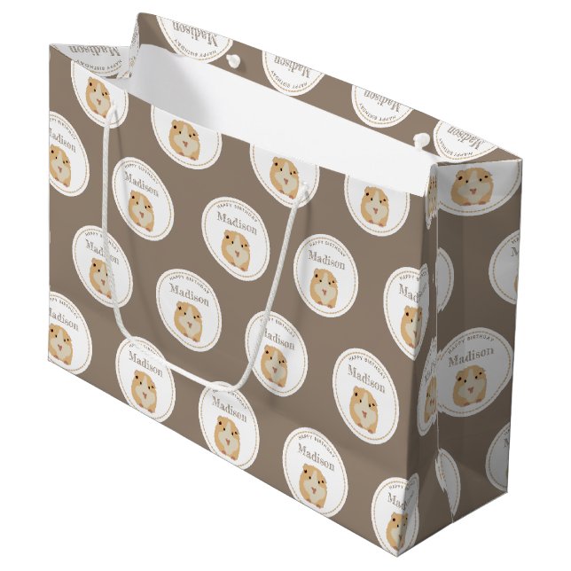 Personalisierte Niedlich Hamster-Muster Geburtstag Große Geschenktüte (Vorderseite Schrägansicht)