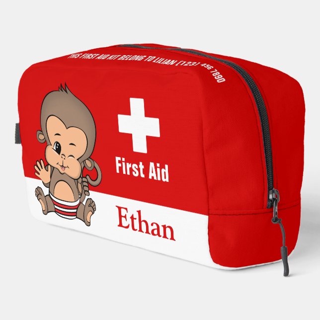 Personalisierte Niedliche Affen-Erste-Hilfe-Kit-Ve Waschbeutel (Rechte Ecke)