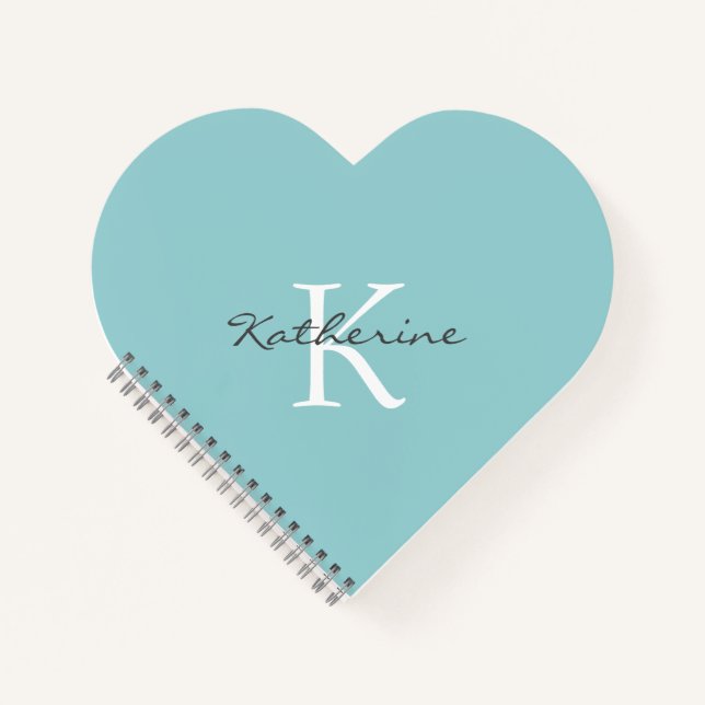 Personalisierte Niedliche Aquamarine Liebe Herz ge Notizbuch (Vorderseite)
