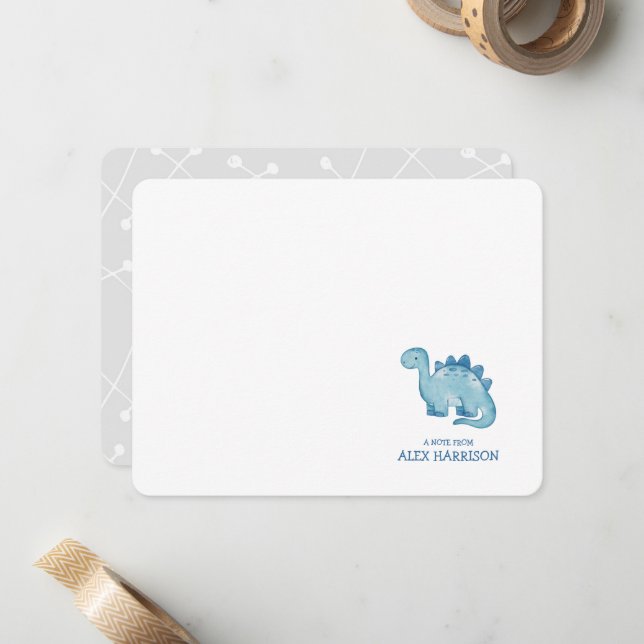 Personalisierte Niedliche Blue Dinosaurier-Note-Ka Mitteilungskarte (Vorderseite/Rückseite Beispiel)