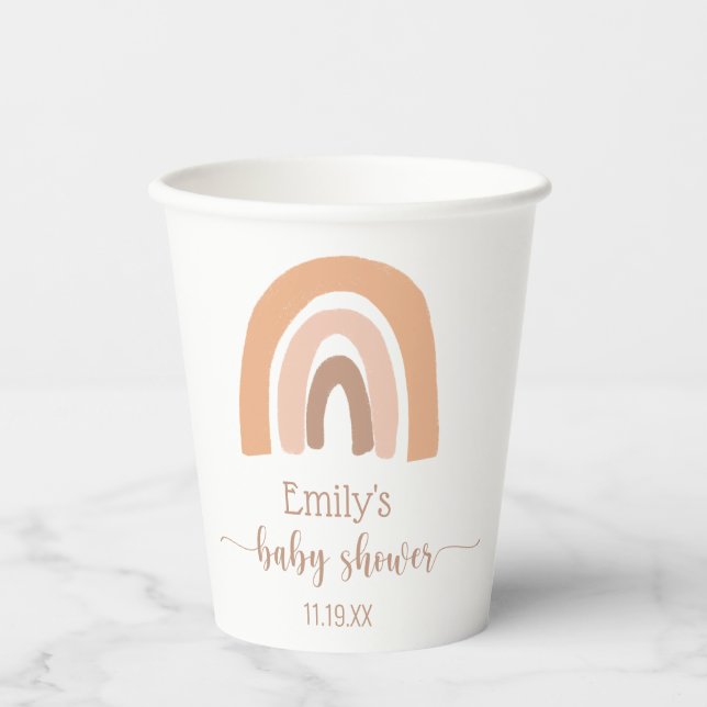Personalisierte Niedliche Boho Rainbow Baby Dusche Pappbecher (Vorderseite)