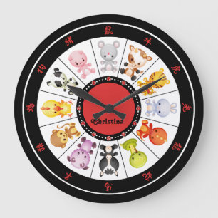 Personalisierte Niedliche Chinesische Zodiakontroh Große Wanduhr
