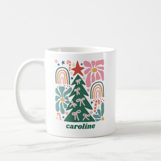 Personalisierte Niedliche Coquette Bow Blumen Weih Kaffeetasse (Links)